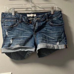 Distressed denim shorts